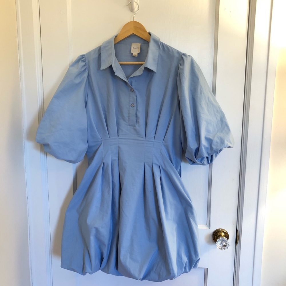 Anthropologie Maeve Bubble Mini Dress Volume Sleeve light blue
